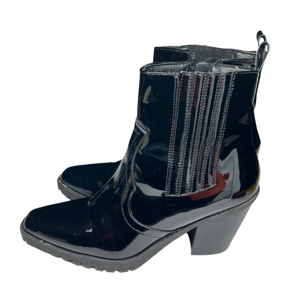 Diba Black Western Ankle Boot Cheyanne Shiny Patent Snip Toe Chunky Heel 9 moto - Picture 6 of 9